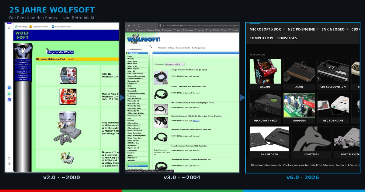 wolfsoft.de damals und heute: xt:Commerce 2000 vs. Shopware 6 Dark Mode